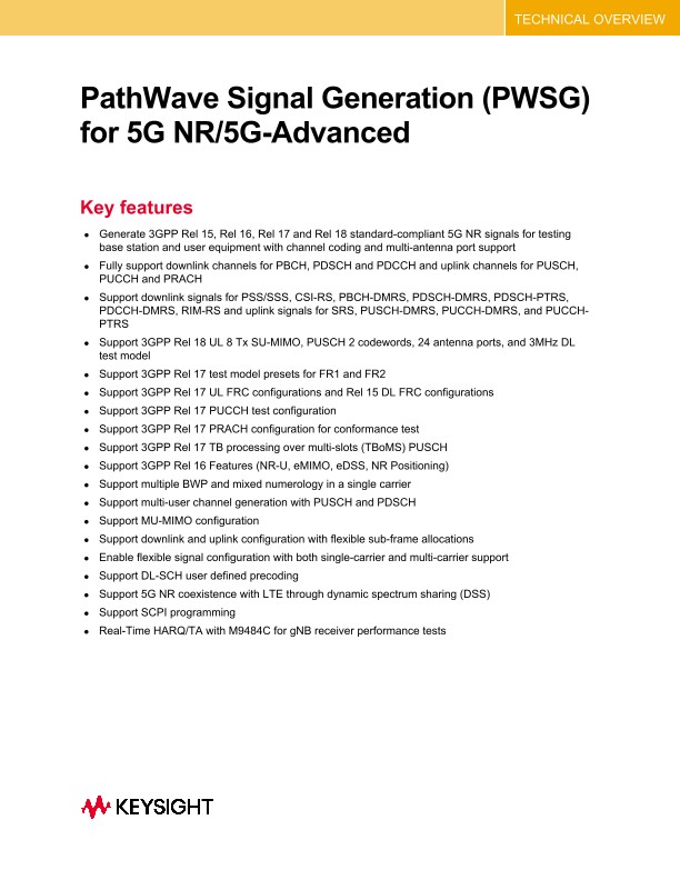 PathWave Signal Generation (PWSG) for 5G NR PDF Asset Page Keysight